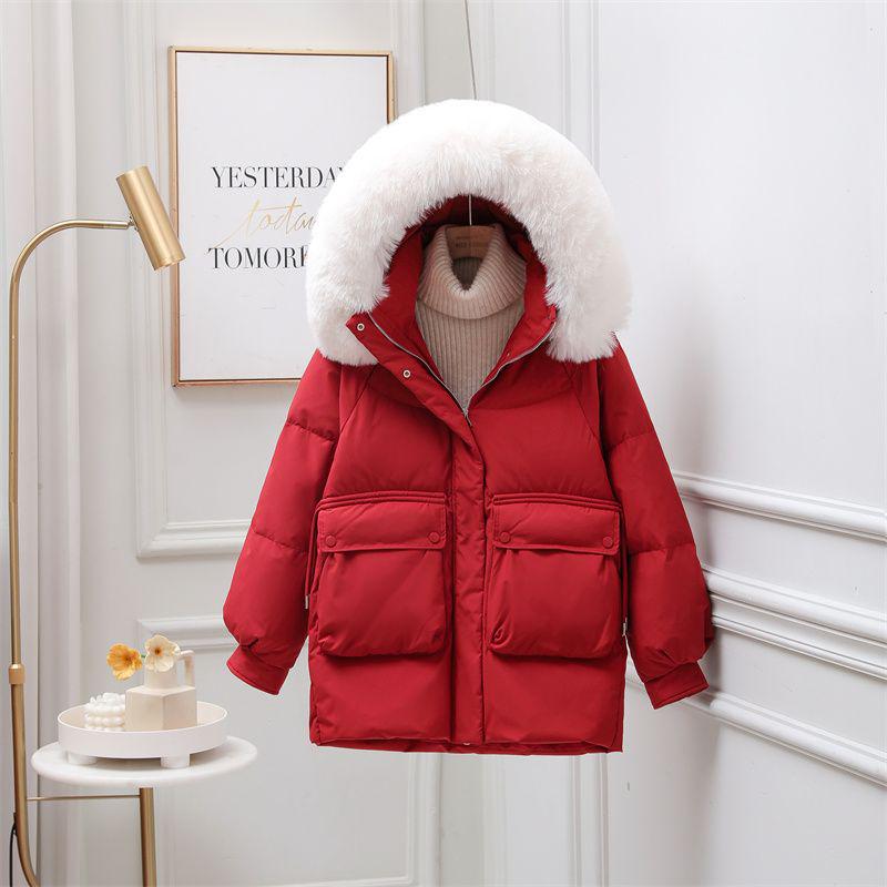 

2023 Корейская женская толстая теплая пуховая куртка средней длины, маленький размер, свободное зимнее пальто S for 80-115 lbs