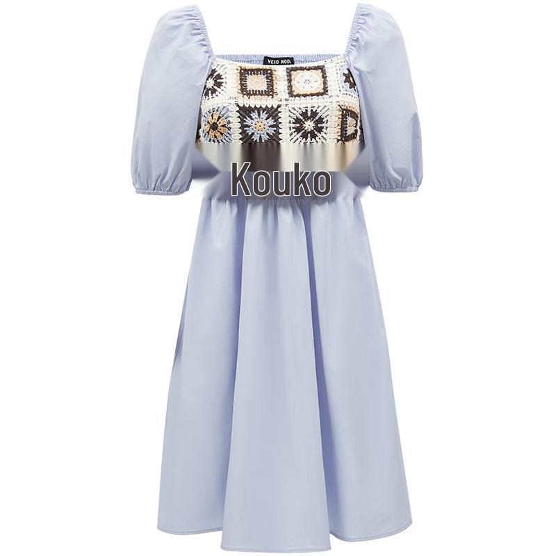 

VEROMODA 2024 Spring/Summer Knitted Hollow-Out Puff Sleeve Square Neck Dress S