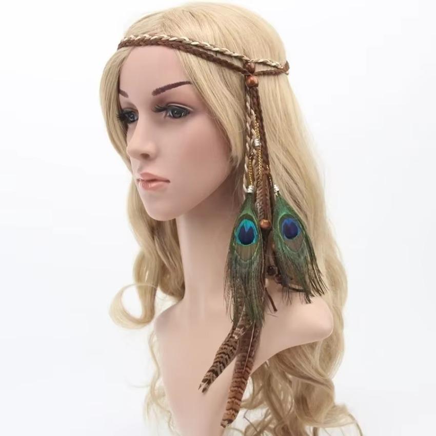 1 ks Pírková čelenka Festivalová Boho čelenka Ozdoba hlavy Hippy Indické vlasové doplňky pro dívky