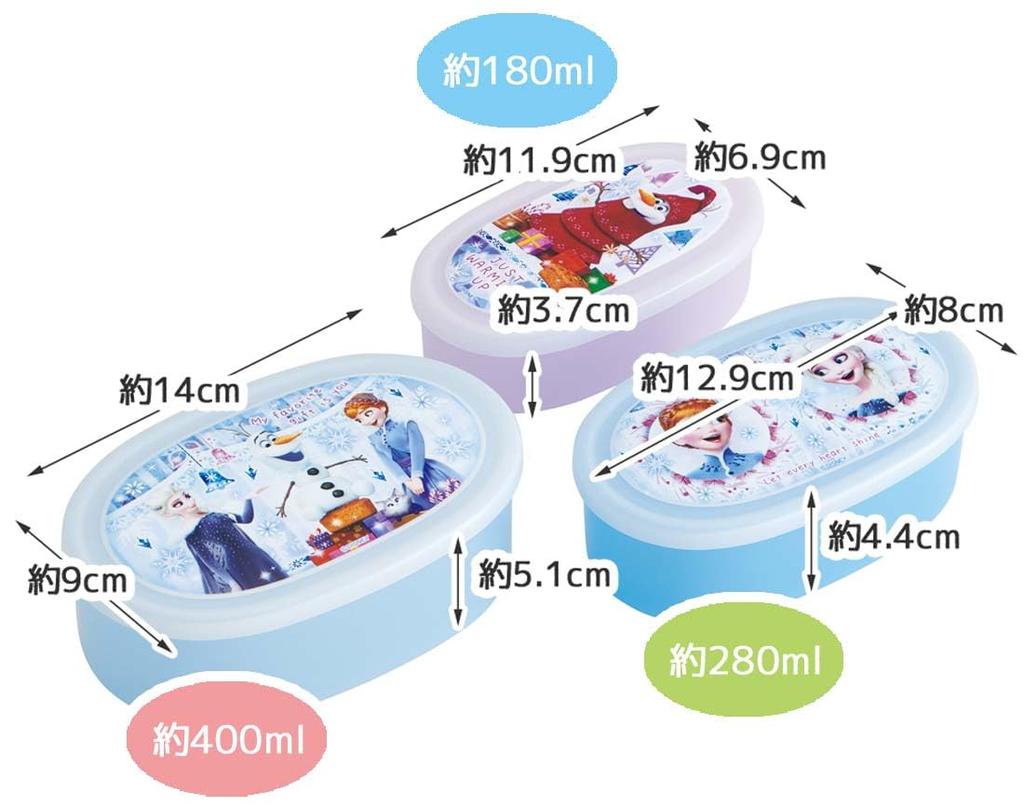 Skater Lunch Sealable Storage Made in Japan Medium Small Set of Disney Frozen 24 Size Boxes, Containers, (Large 400ml, 280ml, 180ml), 3, Ag+