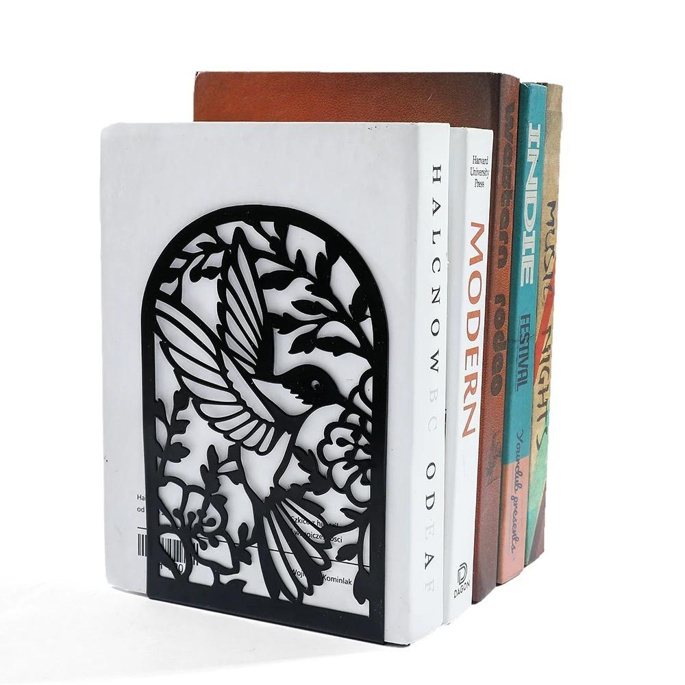 2pcs Swallows and Flowers Bookends Iron Book Support Exquisite Desktop Book Holder Office Supplies