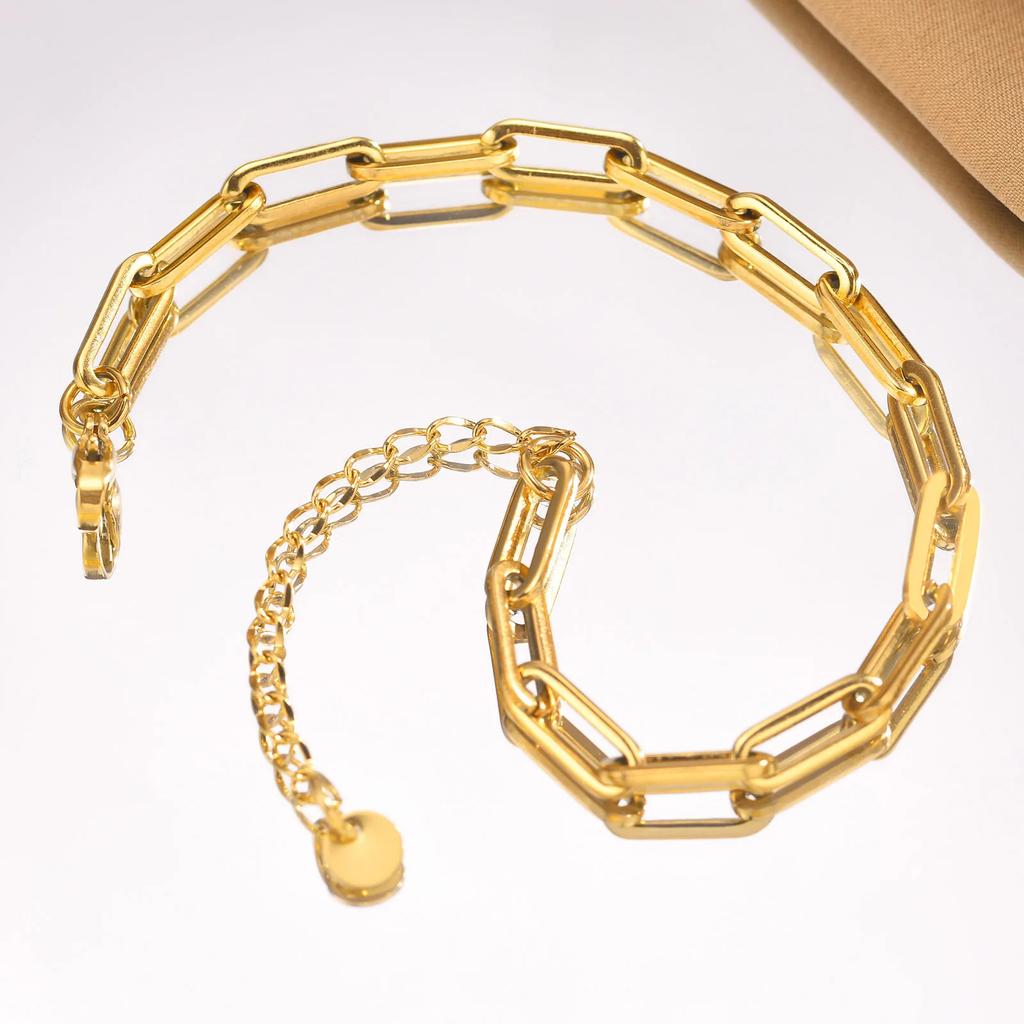 5mm Rectangle Chain Bracelets for Men Women, Stainless Steel Unisex Paperclip Links Wristband,Classic Trendy Jewelry