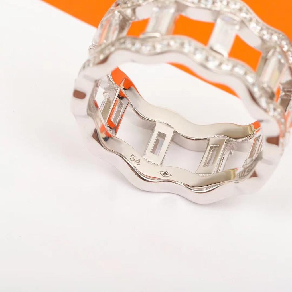 New 2024 Trendy Top Quality Europe Famous Brand Pure 925 Sterling Silver Luxury Jewelry Rings For Women Wave Crystal Sugar Mold