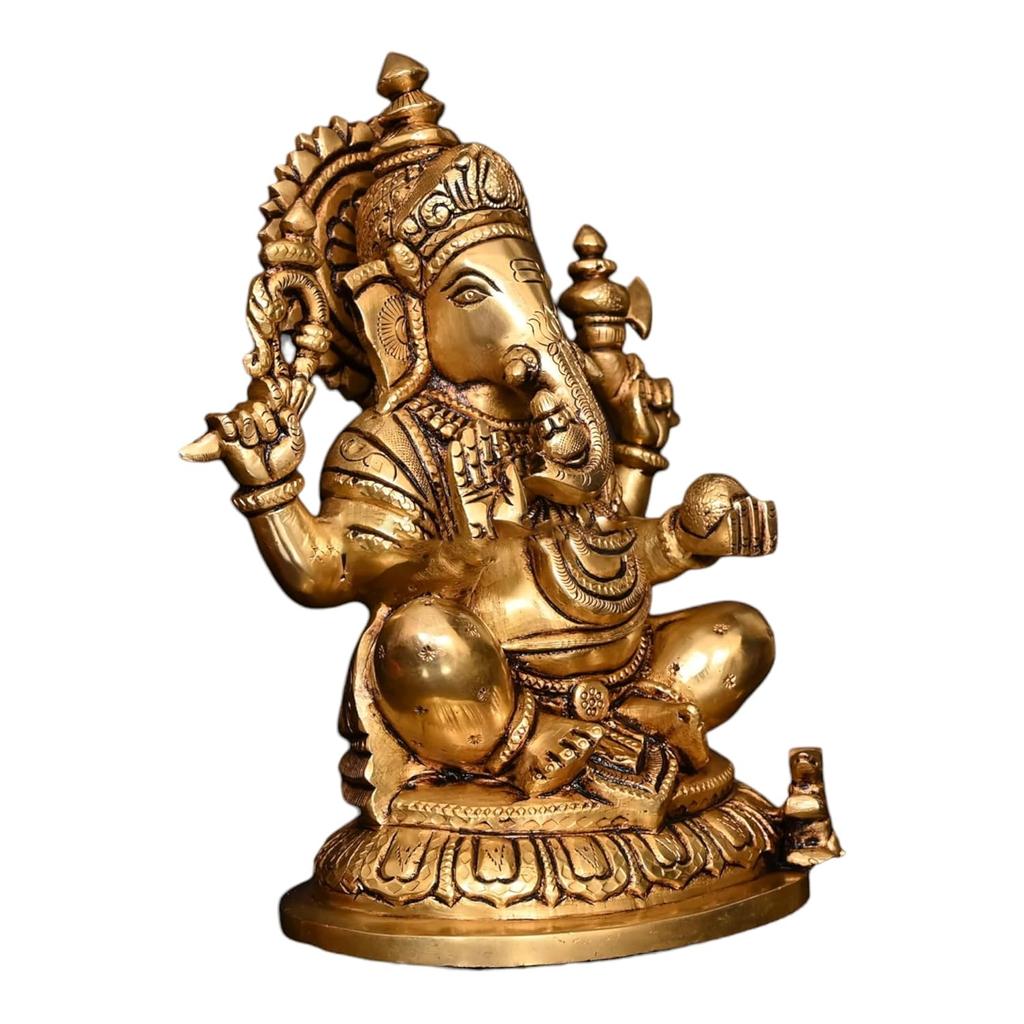 Ashtadhatu Brass Shri Ganesh Idol, Lord Ganesha, Ganpati Ji Idol, Brass - 5 Inch