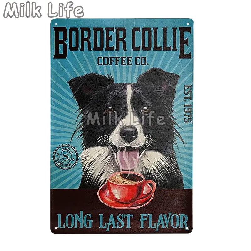 Metal Tin Sign Vintage Funny Border Collie Dog for Coffee Bathroom Toilet Pet Shop Home Sweet Home Sign Bedroom Art Wall Decor