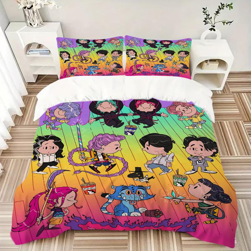 3pcs Colorful Cartoon Characters Bedding Set, Includes One Quilt Cover and Two Pillowcases, Bedroom and Guest Room Decoration. T72301133