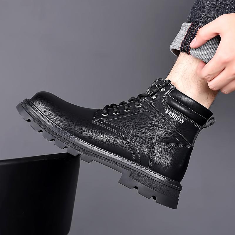 Golden Sapling British Style Warm Men's Boots Classics Black Leather Male Ankle Botas Outdoor Rouns Toe Thicken Plush Shoes Man