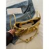 Mode Einfarbig Gold Wolkenplissee PU Damen Handtasche Schlicht Süßer Stil Schultertasche, Umhängetasche. Geeignet zum Einkaufen