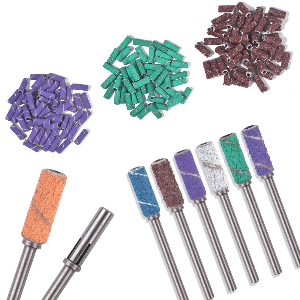50Pcs 3MM Mini Nail Sanding Bands With Shaft 3/32" Nail Drill Bits Sand Bands Dead Skin Calluses Nail Gel Remove Nail Tool Set