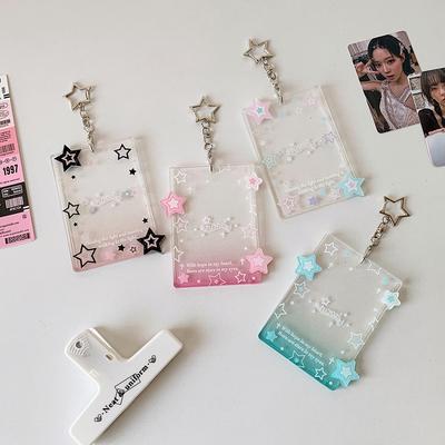 Glitter Star Photocard Holder Keychain Photo Card Holders 2.4x3.5 Inch ID Badge Holder Bus Card Credit ID Bank Card Holder
