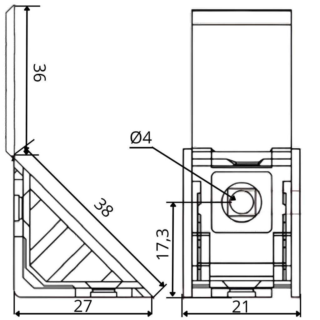 Furniture Angle Bracket 27x27x20 Komandorek Bracket with Flap BLACK (01) 100 PCS