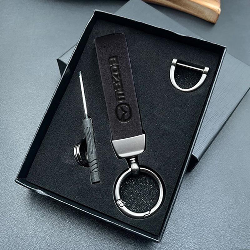 

2025 Hot Vintage Leather Car KeyChain 360 Degree Rotating Key Ring For Mazda 2 3 5 6 CX5 CX9 CX7 CX4 CX3 CX30 MX5 MX3 BK Accesso