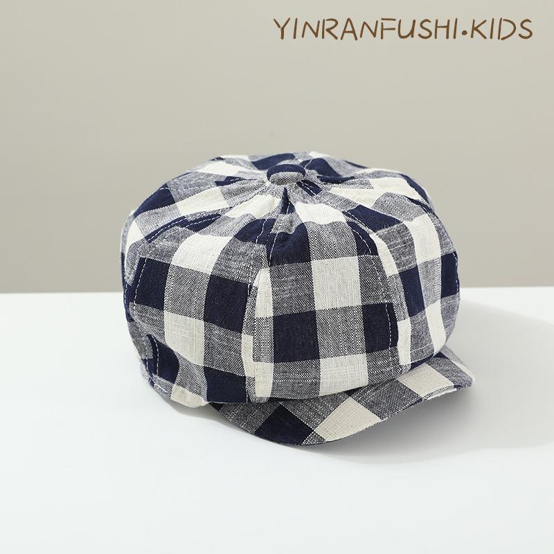 New Children's Plaid Front Hat Spring and Autumn Retro Baseball Cap Painter Hat Baby British Breathable Outdoor Beret