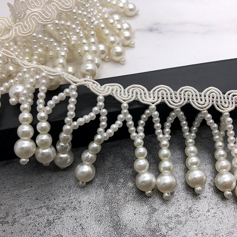 1yard Price Beaded Tassel Clothes Lace Diy Hand-decorated Beads Pearl Lace Mesh Beaded Webbing Accessories