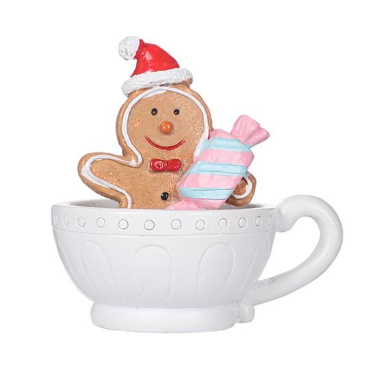 Christmas Decoration Mini Coffee Mug Decor with Faux Whipped Cream Toppers Resin Santa Snowman Tabletop Figurine for Home Parties Supplies