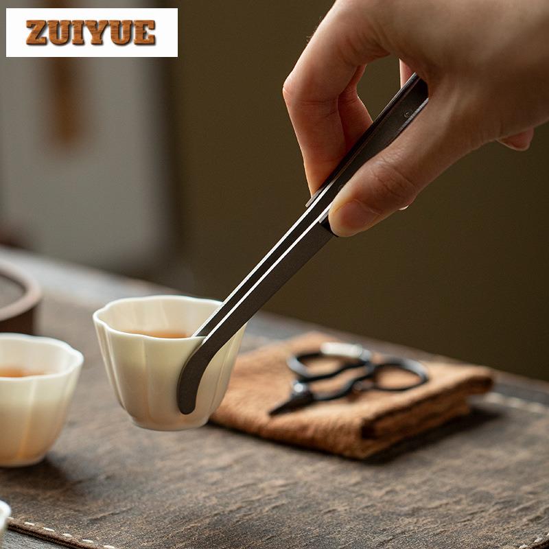 Wooden Pure Titanium Tea Tweezer Boutique Tea Clip Household For Toast Bread Pickles Flower Tea Drinkware Equipment Collection