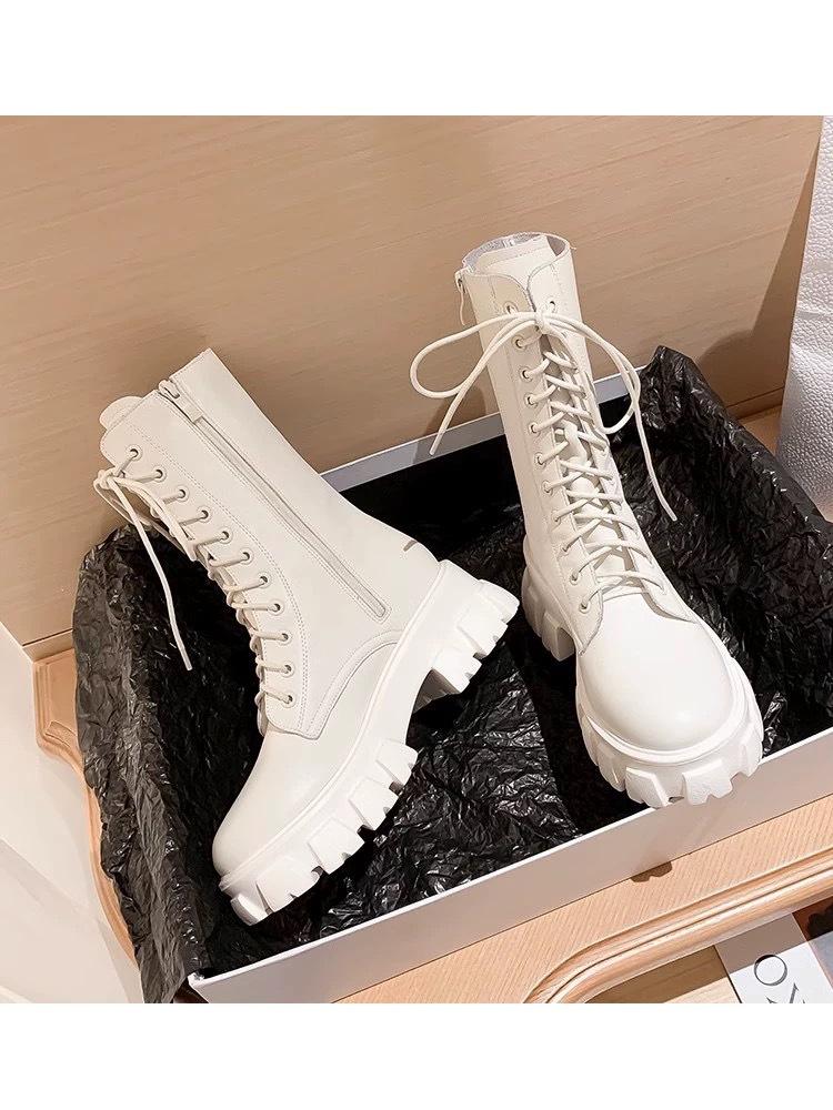 Martin boots heightened bottom women's small 2025 new soft leather thick-soled spring and autumn single boots British style black short boots