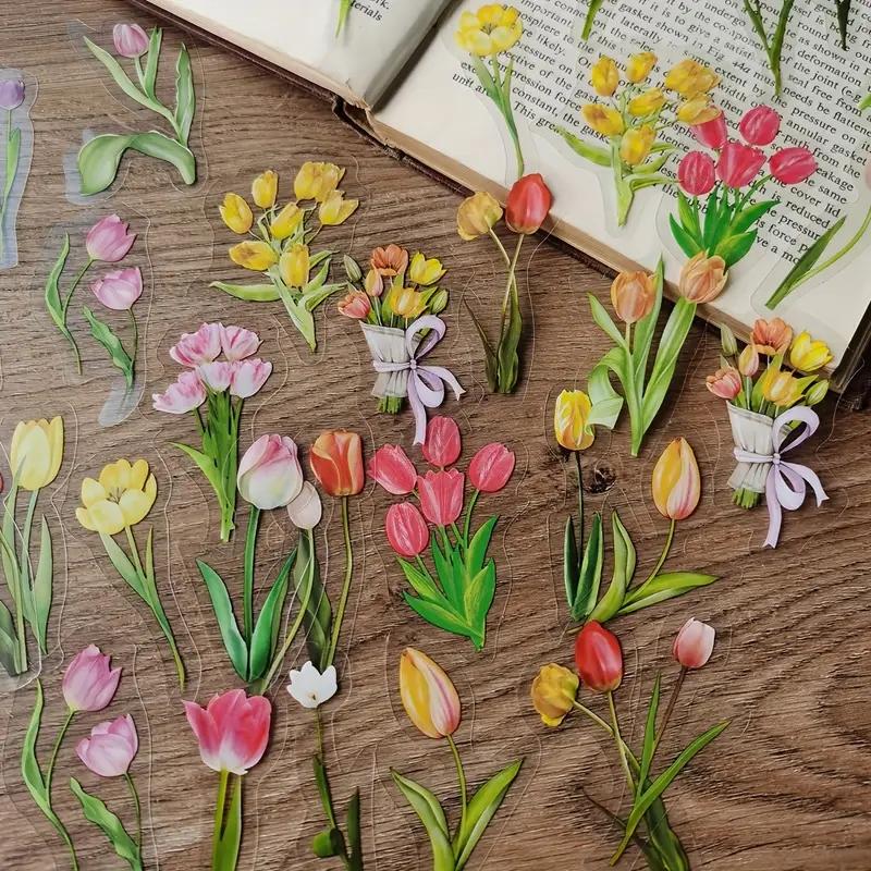 40pcs Plant Flower Leaf Decorative Sticker PET Hand Account Material Sticker Pack for Scrapbook Label Diary Stationery Album Tel