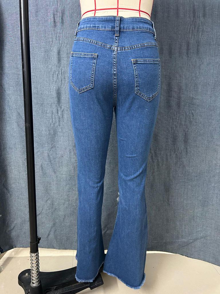 Damen Vielseitige Hell-/Dunkelblaue Schlagjeans mit Modischer Herz-Verzierung und Ripped-Design - Kollektion 2025