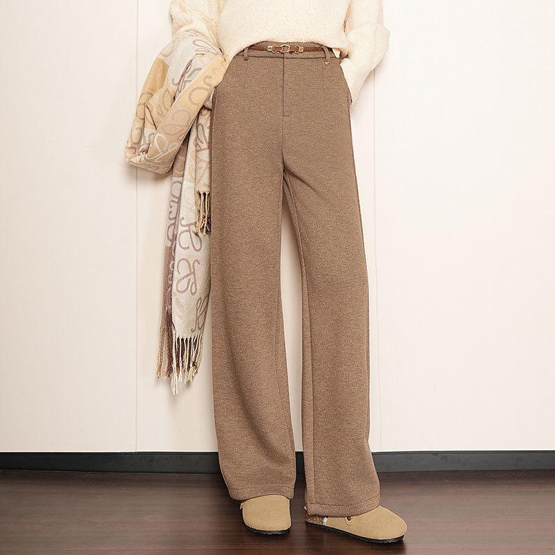 Women's Soft White Wool Acetate Wide-Leg Pants for Autumn/Winter 2025