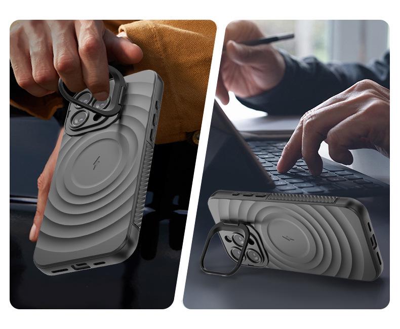 Wave Pattern iPhone 17 Pro Max Case with Magnetic Lens Holder, Apple 16/15 Compatible, Drop-Proof, Cross-Border Design