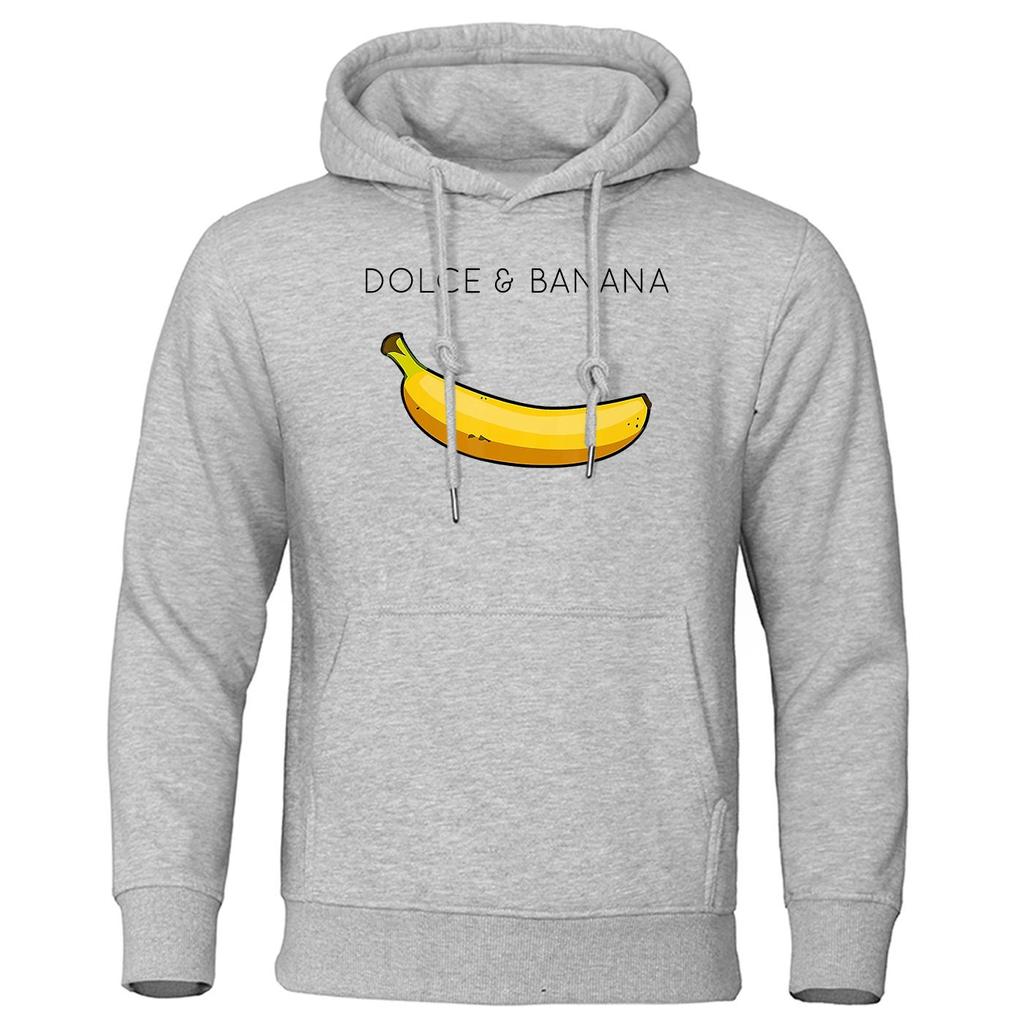 Dolce & Banana Hanorac pentru bărbați cu imprimeu drăguț, îmbrăcăminte casual lejeră, hanorace de modă din lână caldă, hanorac cu personalitate stradală hip hop