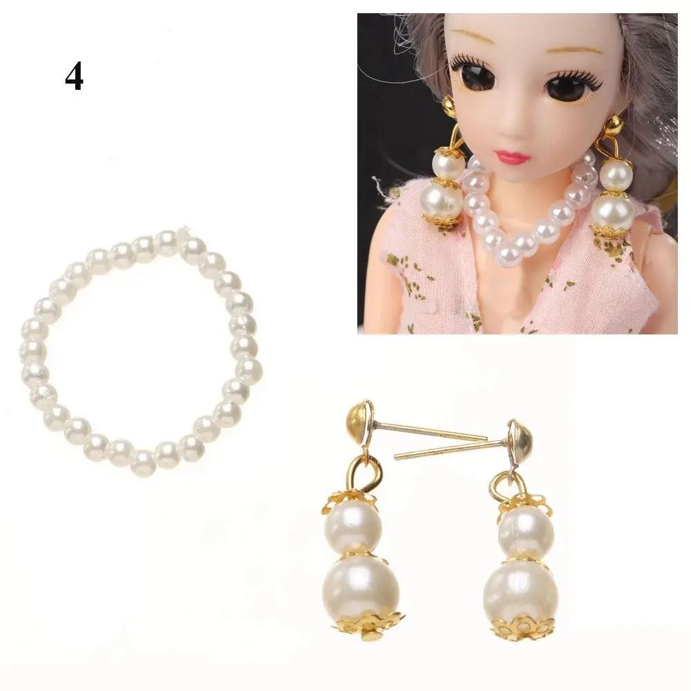 Fashion Mini Pearl Jewelry Necklace Earrings For BJD Dolls Bracelet For 1/6 Doll Clothes Accessories Decoration Kids Diy Toys