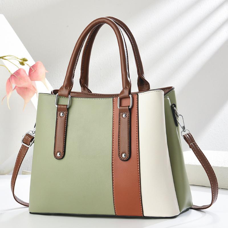 Pu Material Womens Handbag With Color Splicing Design For Daily Use