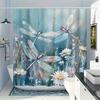 1pc Elegant Dragonfly & Daisy Shower Curtain - Forest Theme, Waterproof Polyester, 12 Hooks, Machine Washable, All-Season Use
