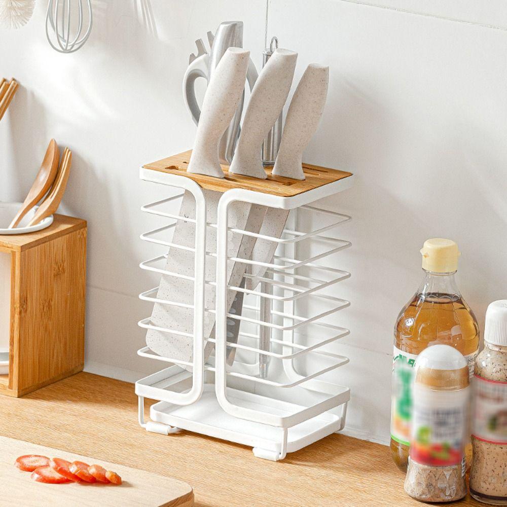 Multiple Slots Kitchen Cutter Holder with Drain Tray Cutter Storage Rack  Restaurant