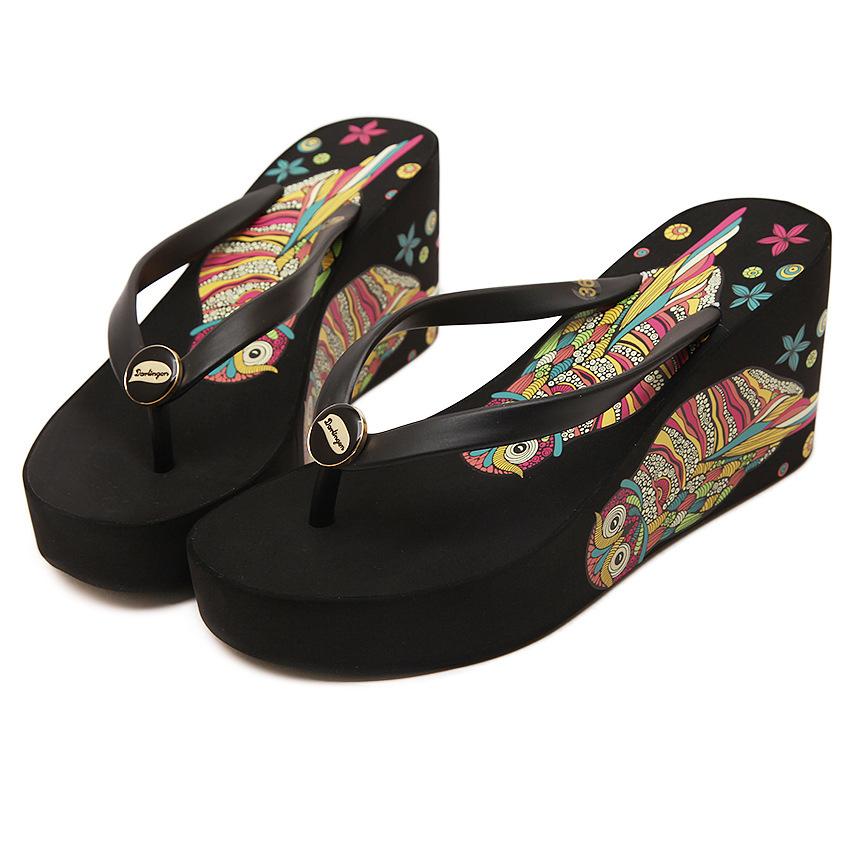 

Comemore New Comfortable Wedge Platform 11cm Slope Heel Slippers Women s Shoes Summer Flip-flops Korean High Heels Sandals 35