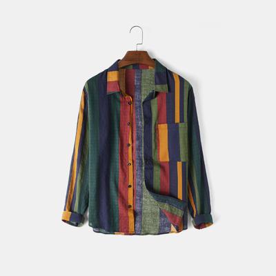 Men's Casual Shirt Colorful Striped Long Sleeved Turn-down Collar Shirt