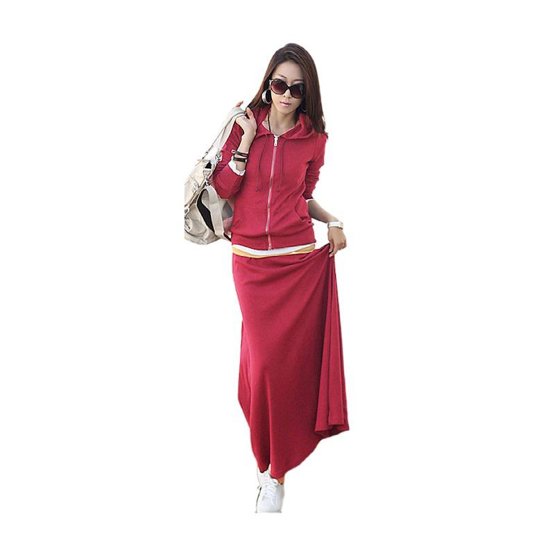 2025 Spring Casual Slim Fit Long Skirt & Hooded Sweater Set - Plus Size