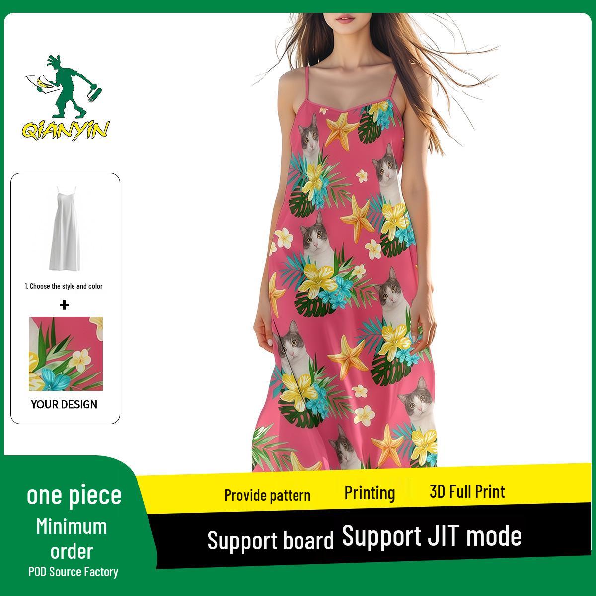 

3D Print Summer Camisole Nightgown with Full Pattern S