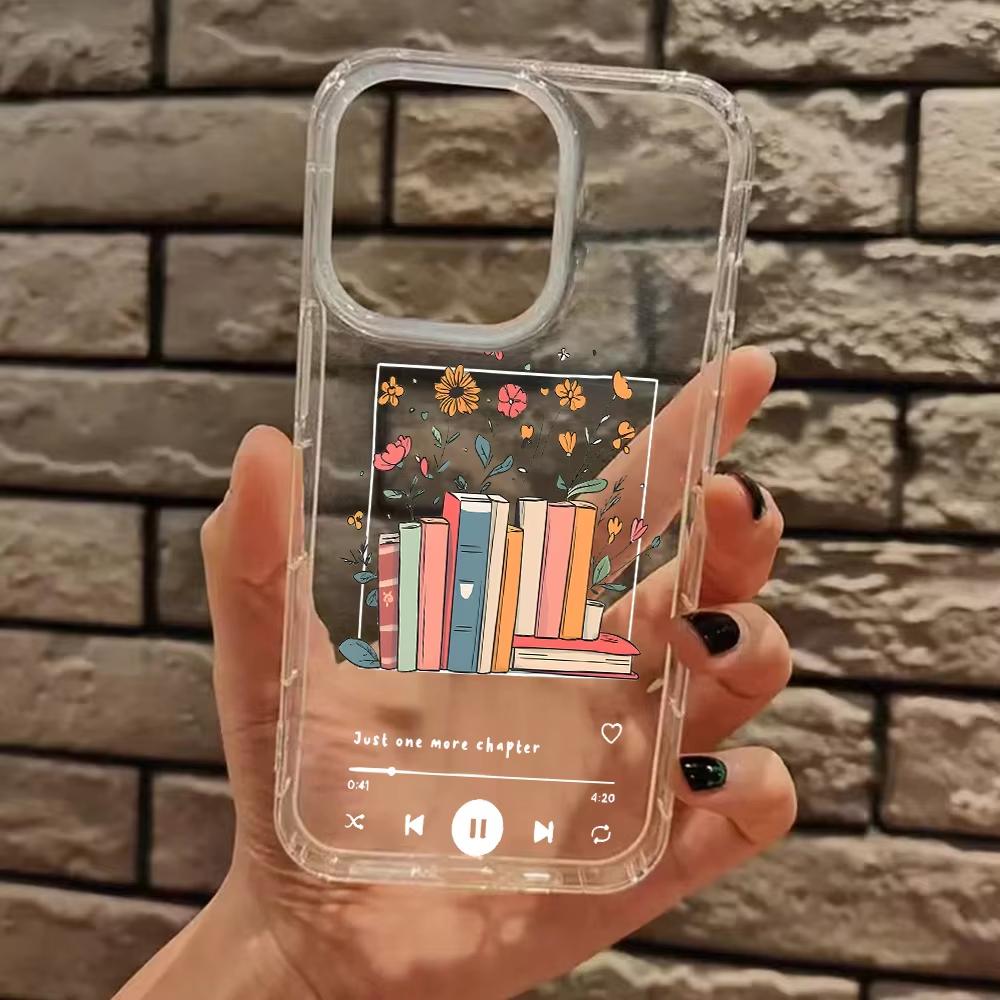 Vintage Books Music Player Pattern Clear Phone Case For iPhone 11 12 13 14 15 16 17 Pro Max Air 14 15 Plus XS X XR Soft Cover