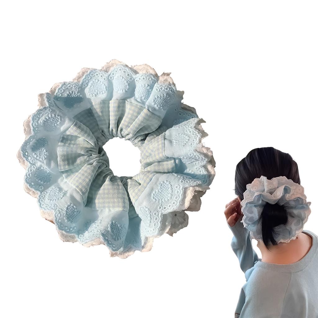 Sweet Lace Headband For Girls Light Blue Gentle Pleated Lace Hair Hoop Ponytail Maruko Hair Ring Large Intestine Hair Ring