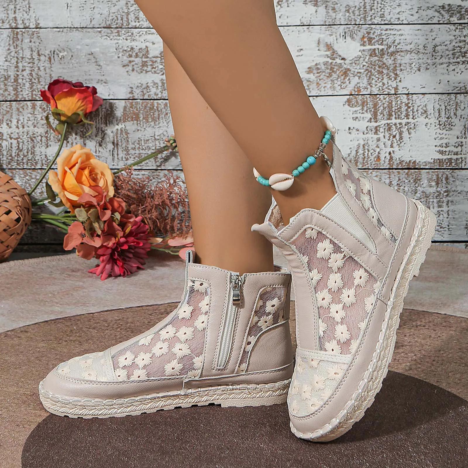 

Кроссовки для женщин Распродажа 2024 Женские летние однотонные сандалии Ботинки на плоской подошве с кружевной сеткой Ажурная женская летняя обувь 35 бежевый