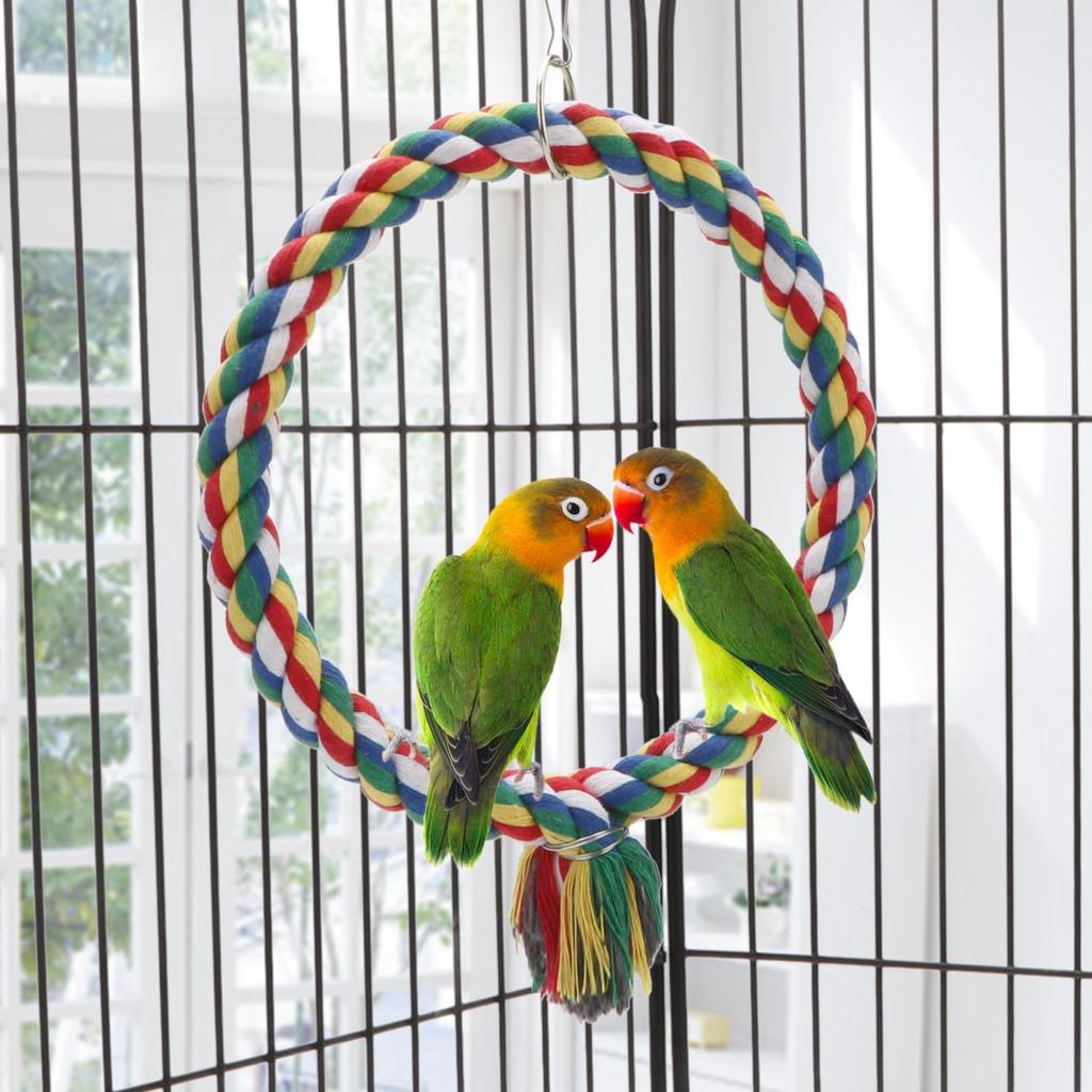 Bird Rope Swing Colorful Perch Climbing Toy for Parrots Budgie Parakeet Cockatiel Cockatoo Conure (S (7.5 inch)