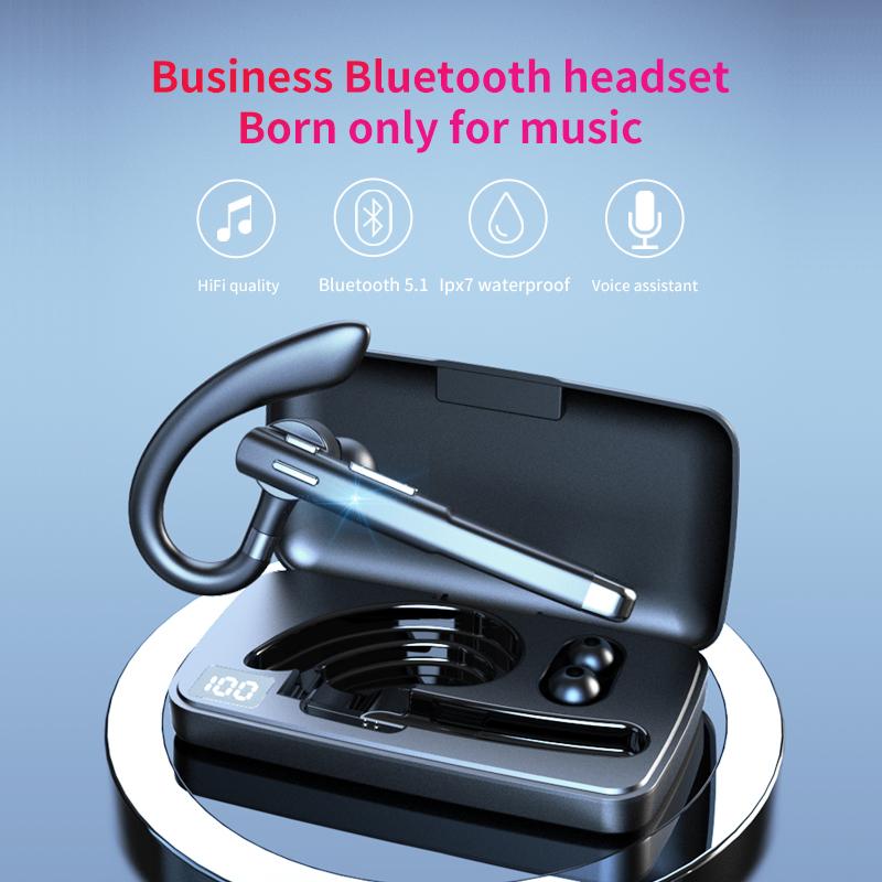 Business Bluetooth Headphone Single Earphone HD Noise Cancel Calling With Charge Case IPX7 Waterproof Headset For All Smartphones