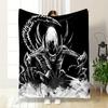 A Black and White Alien-like Creature with Sharp Features and a Glowing Head. for All Seasons Blanket Lunch Break Throw Gift
