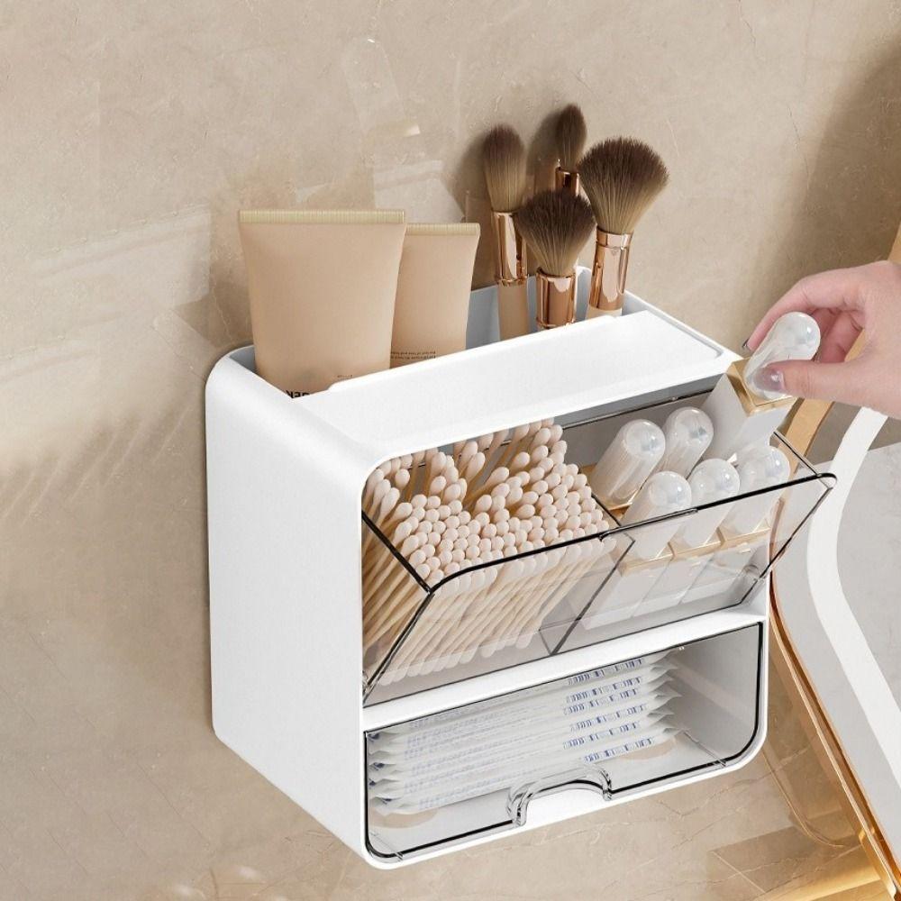 Wall-Mounted Cosmetic Storage Box Plastic Jewelry Case Durable Makeup Organizer  Bedroom
