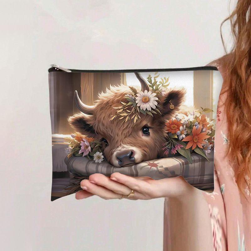 

Hot-selling printed highland cow cosmetic bag, data cable storage bag, dedicated for portable large-capacity toiletry bag sf-112 різнокольоровий