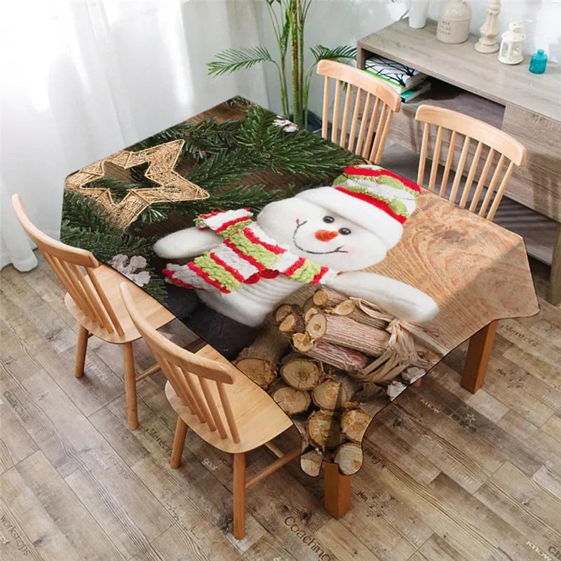 Waterproof Santa Claus Snowman Merry Christmas Anti-stain Tablecloth Table Cloth Cover For Kitchen Decor Party Decoration