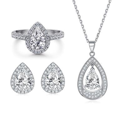 S925 Sterlingsilber Tropfenohrringe, Zirkonia Herzring & Halskette Schmuckset