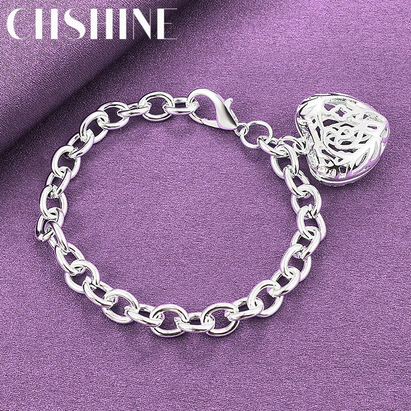 CHSHINE 925 Sterling Silver Charm Hollow Heart Bracelet for Women Wedding Party Fashion Jewelry
