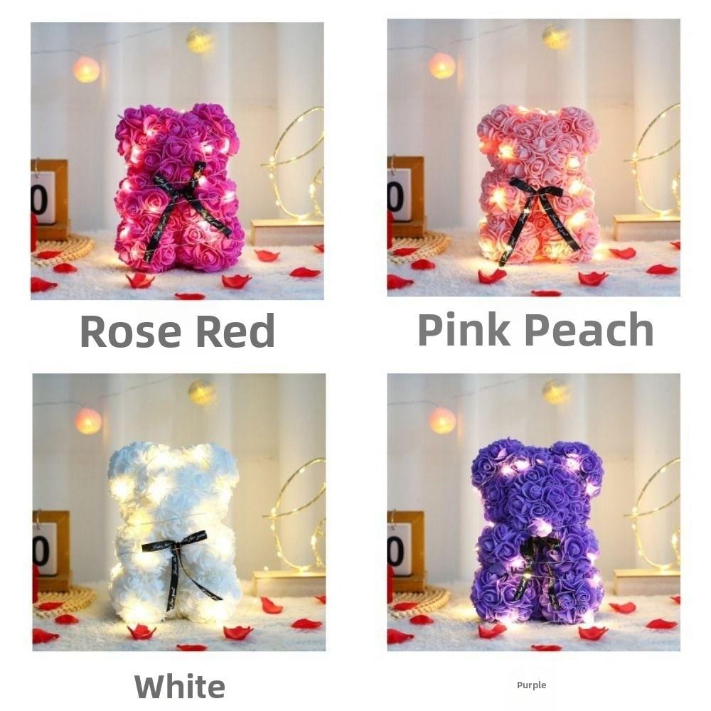 28cm Artificial Teddy Rose with LED Strip Girlfriend Women Anniversary Bear  Wedding Party Supplies