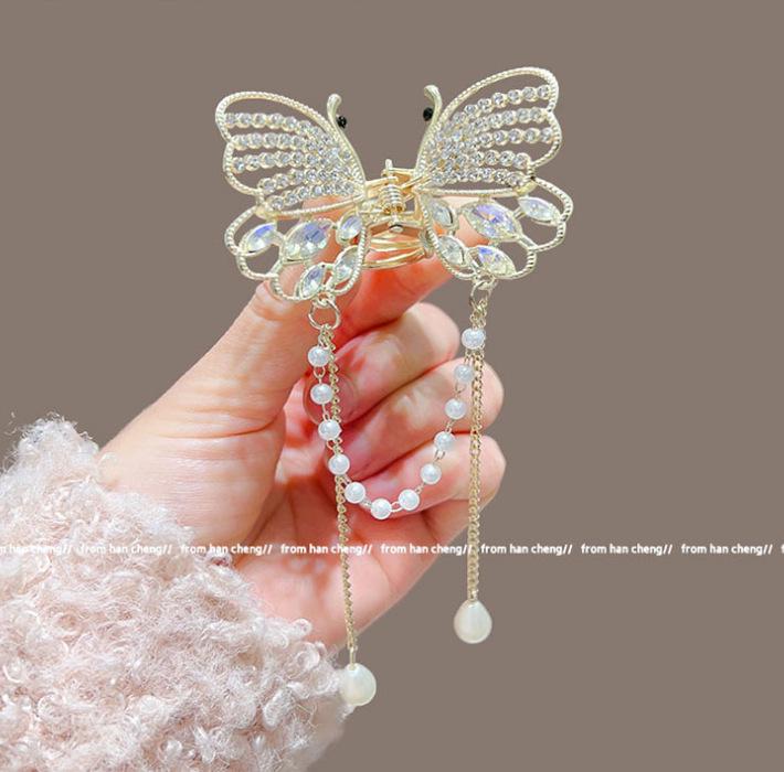 Elegante Schmetterlingsquaste Haarspange – Chinesischer Stil Halb-Pferdeschwanz Klauenclip für Damen