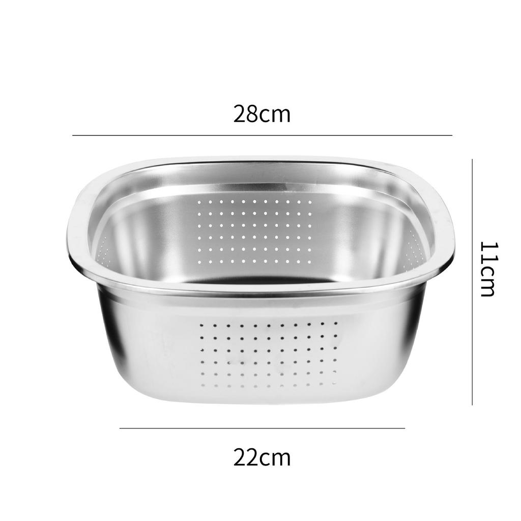 Extra Thick Double-Layer Stainless Steel Square Basin for Vegetable, Fruit, & Rice Washing