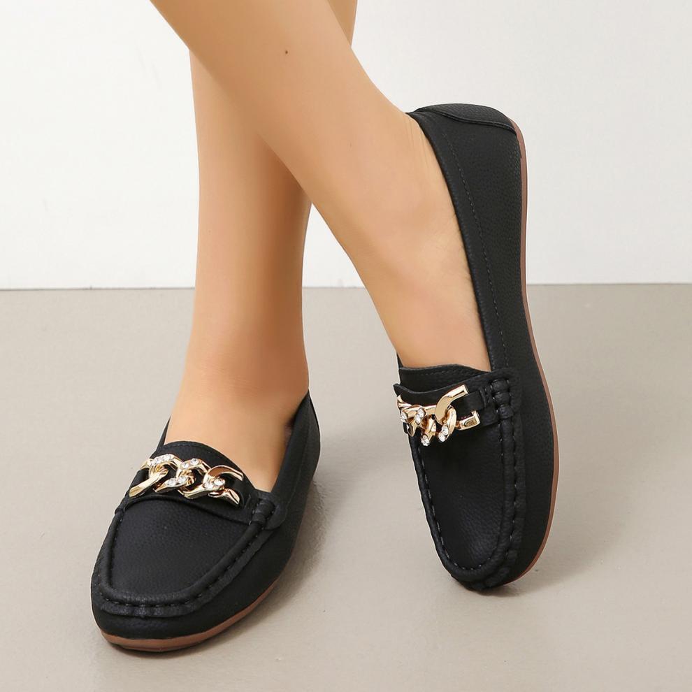 Spring and Autumn Women's Round Toe Low Heel Metal Chain Casual Shoes