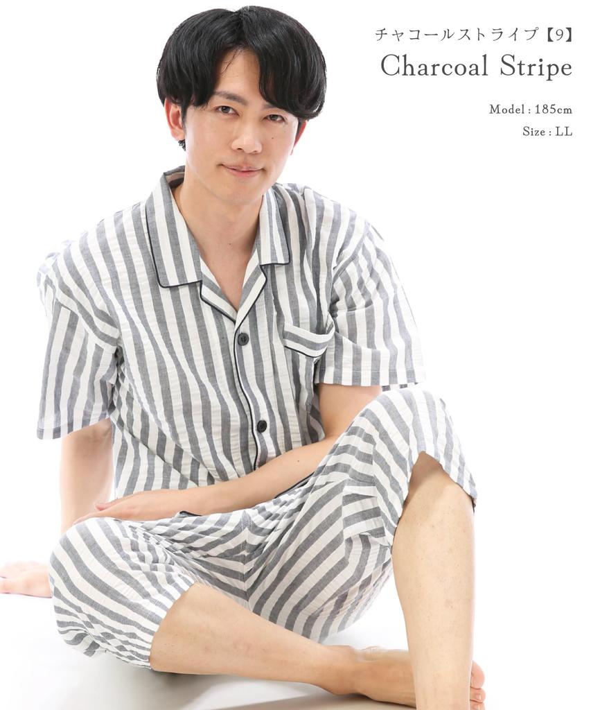 ON NISHIKI Summer Short Sleeve Cool Soccer Top and Bottom Length Loungewear Size Men's Pajamas, 100% Cotton, Fabric, Skin-Friendly, Open-Front, Set,
